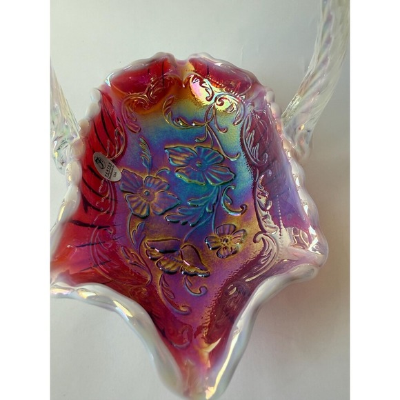 Vintage Fenton Plum Opalescent Iridized Glass Basket - Picture 5 of 9